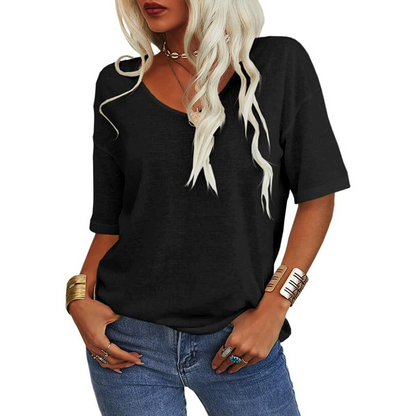 Color Short Sleeve V-neck T-shirt Top