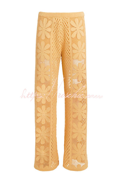Embroidered Hollow Elastic Waist Wide-leg Pants