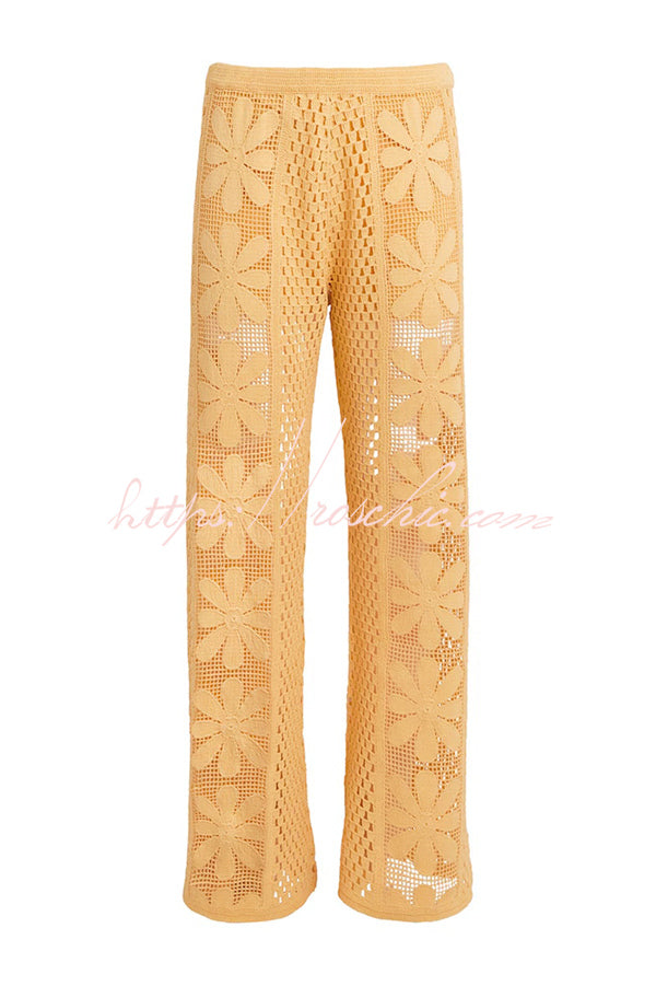 Embroidered Hollow Elastic Waist Wide-leg Pants