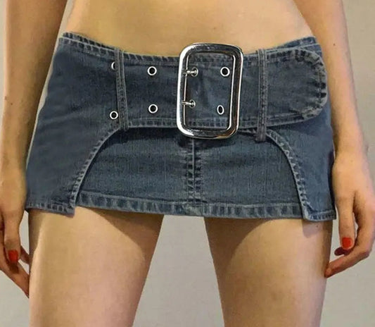 Metal Buckle Denim Skirt