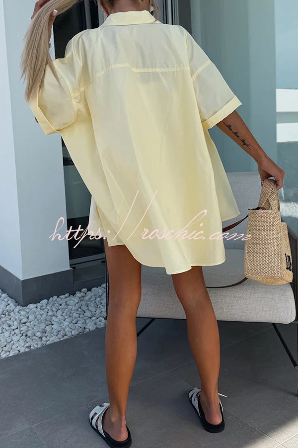 Summer Loose Short-sleeved Shirt and Elastic High Waist Shorts Set