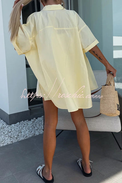 Summer Loose Short-sleeved Shirt and Elastic High Waist Shorts Set