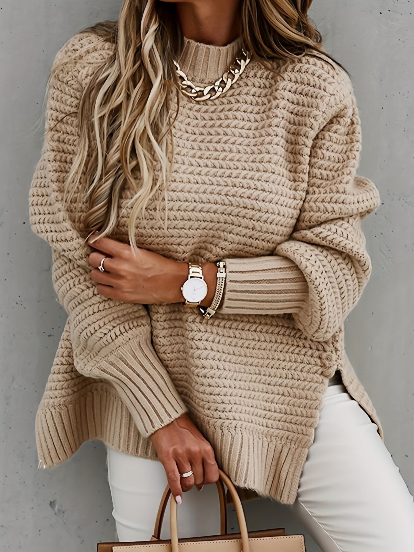 Mock Neck Chunky Knit Sweater Ey8521