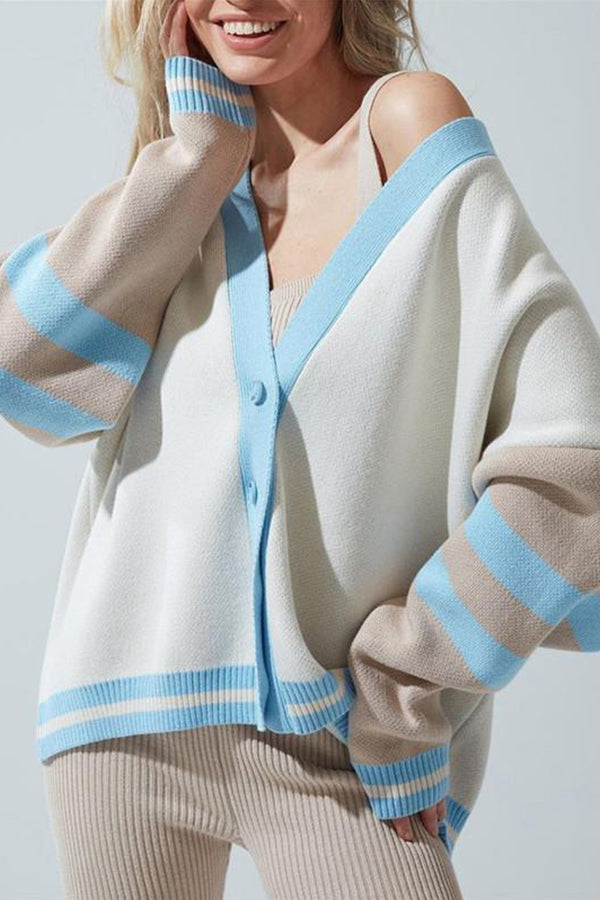 Striped Colorblock Button Cardigan Sweater