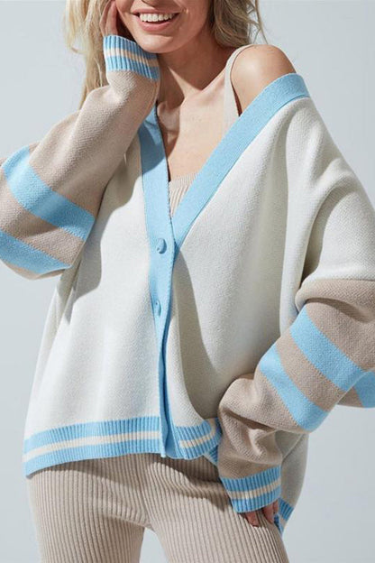 Striped Colorblock Button Cardigan Sweater