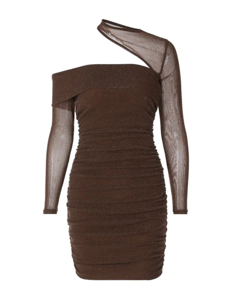 Artist Winter New Pleated Slim Wrapped Hip Dress Tight Shiny Irregular Evening Party Club Short Skirt