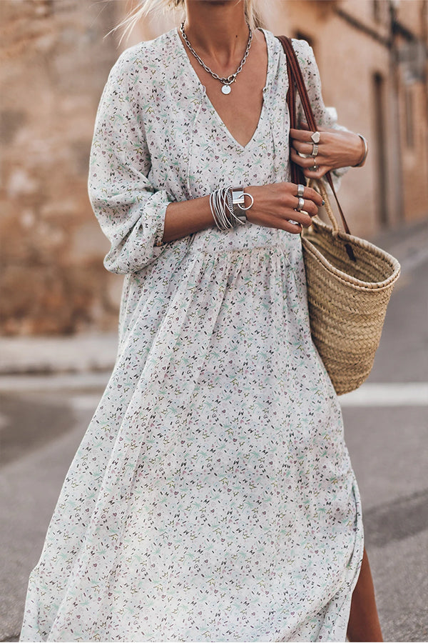 Multicolor V Neck Slits Maxi Dress