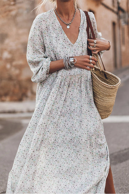 Multicolor V Neck Slits Maxi Dress