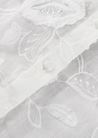 Breeze - Sheer Embroidered Shirt & High-waist Shorts Set