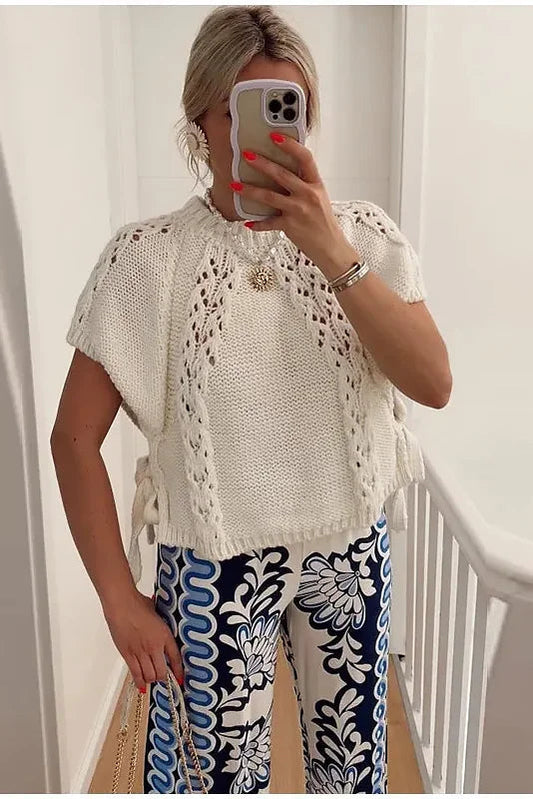 Knitted Lace-up Hollow Sweater