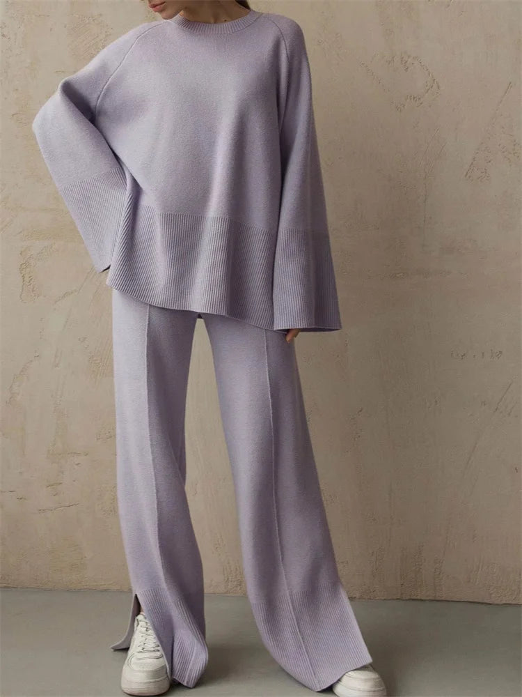 Losse Two Piece Sets Knitwear Oversized Sweater and Flared Pants Sets Knit Tracksuit Sweater Outfits