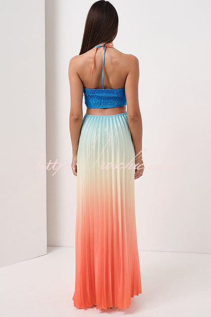 Get Ready Gradient Print Cutout Halterneck Pleated Maxi Dress