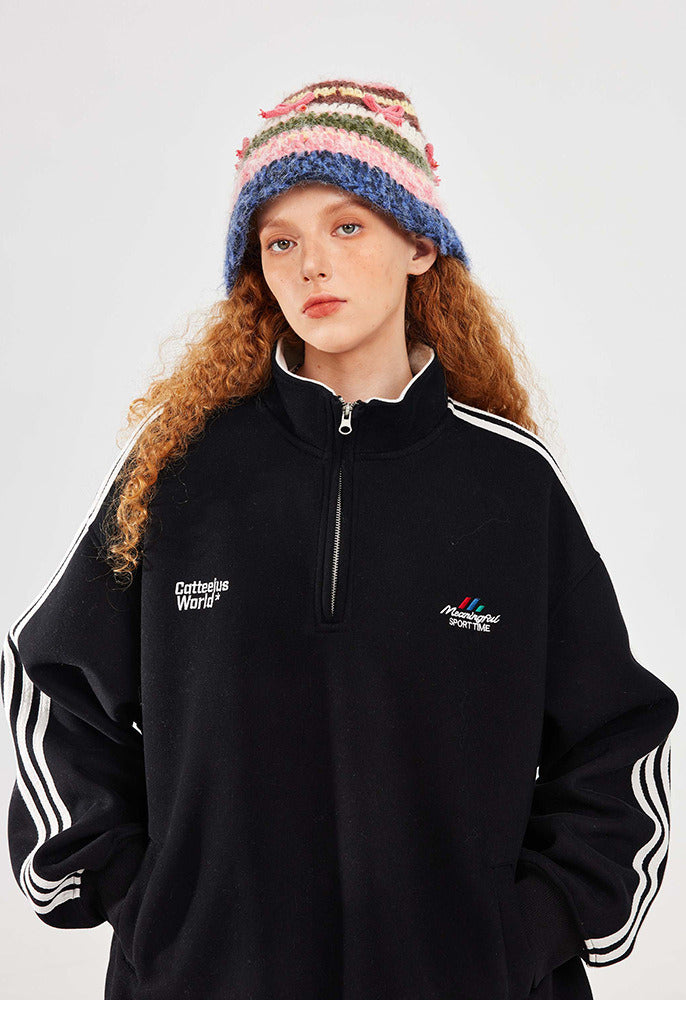 Retro Half-zip Stand Collar Sweatshirt