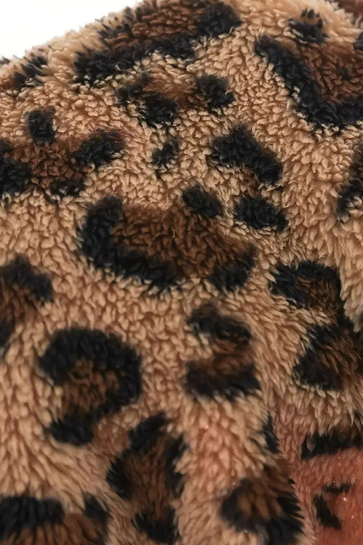 Leopard Print Hooded Zip-up Coat