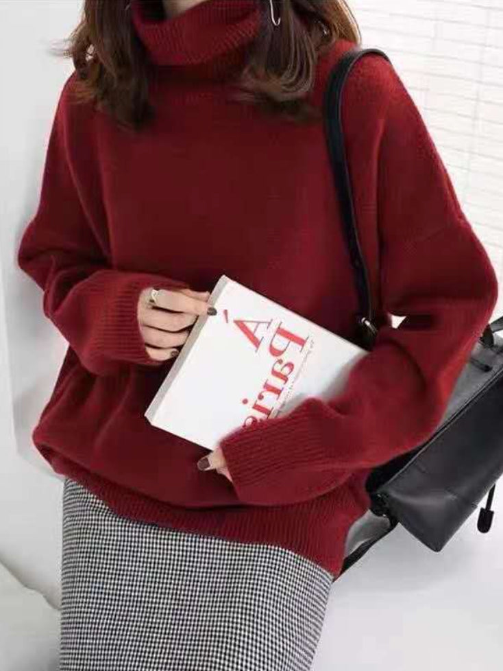 Street Loose Camel High-neck Long Sleeves Sweater Qx009