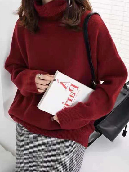 Street Loose Camel High-neck Long Sleeves Sweater Qx009