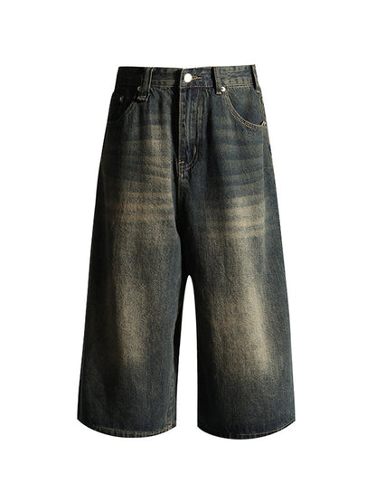Distressed Denim Shorts With Wide Leg