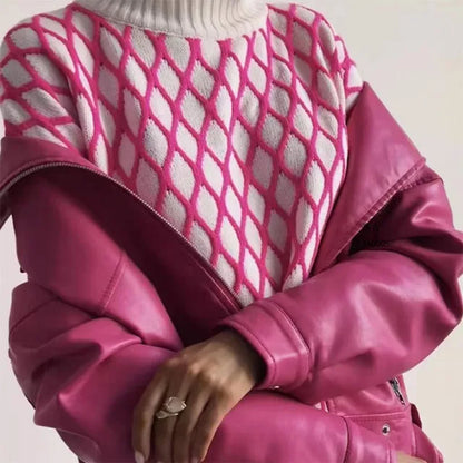 Striped Knitted Sweater Slim Loose Turtleneck ’s Tops Autumn Sport Pullover Woman High Neck