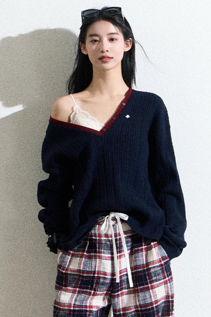 Navy V-neck Knit Cardigan