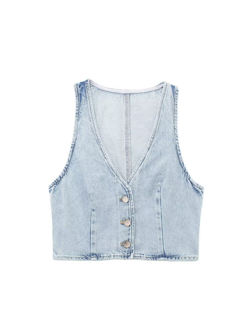 Denim Vest Waist Coat Jacket & Skirt Coord Set