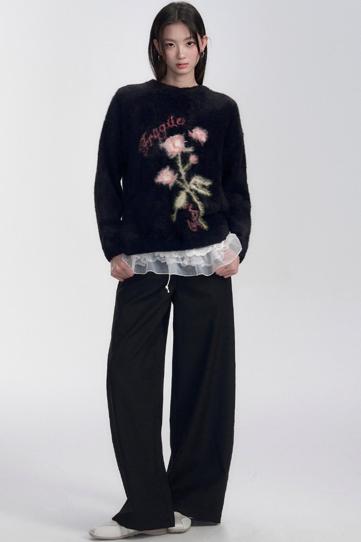 Embroidered Fuzzy Sweater