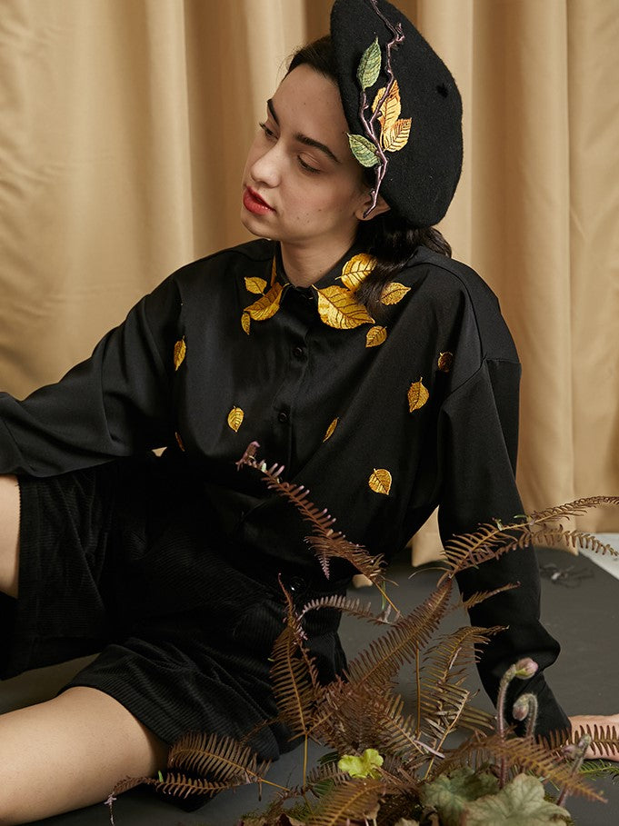 Golden Leaf Embroidered Blouse
