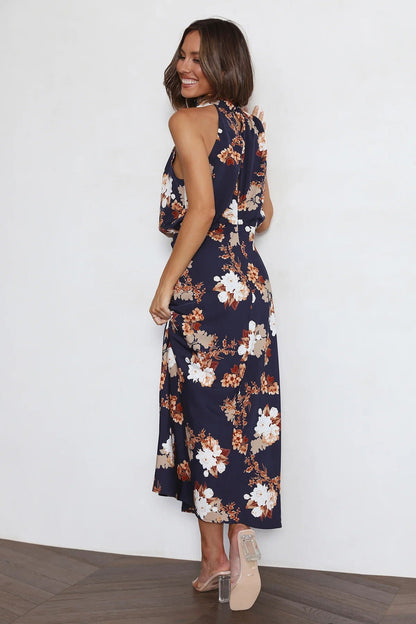 Wine Country Dates Halter Neck Elastic Waist Maxi Dress