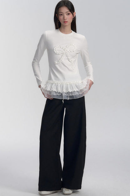 Drawstring Black Wide-leg Pants