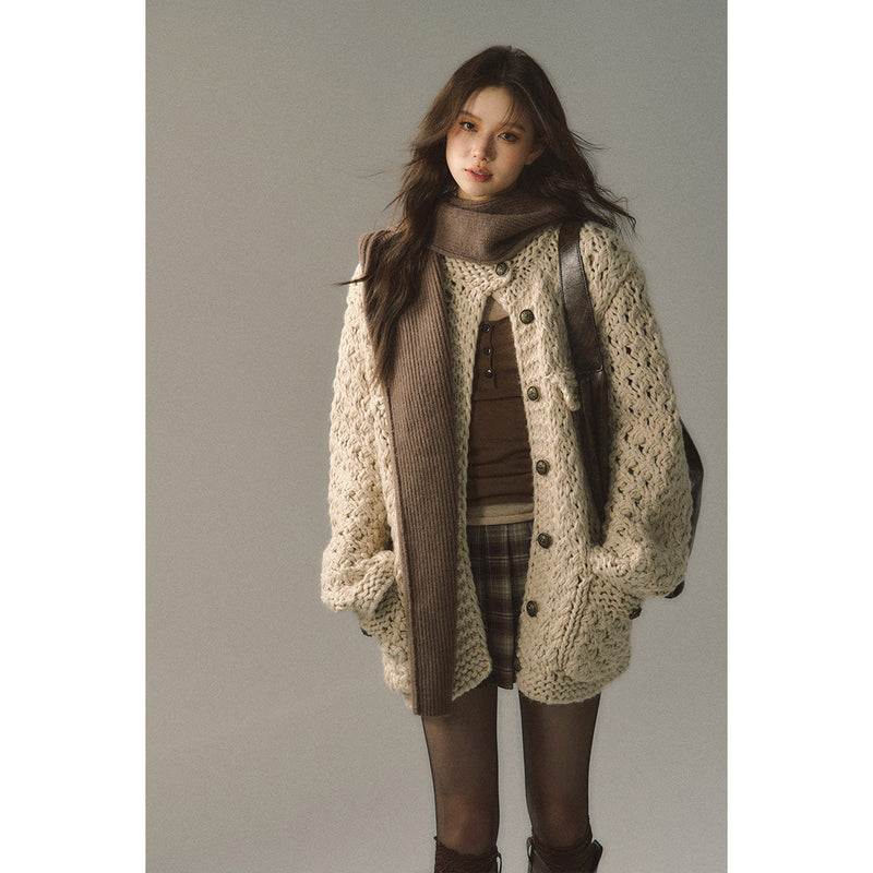 Metallic Knit Cardigan in Oatmeal