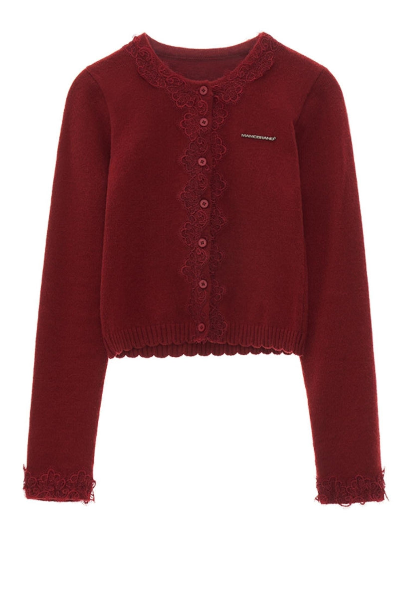Lace Trim Cardigan Set-up