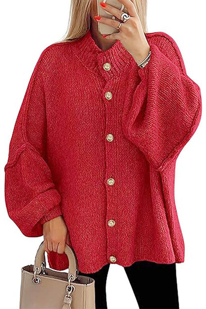 Button Up Balloon Sleeves Sweater Cardigan