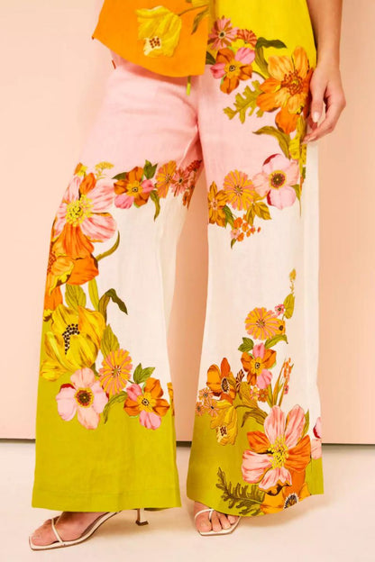 Unique Print Elastic Waist Pocketed Wide Leg Pants-set