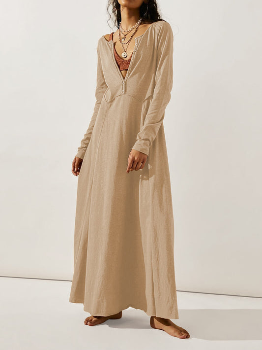 Color Button Maxi Dress