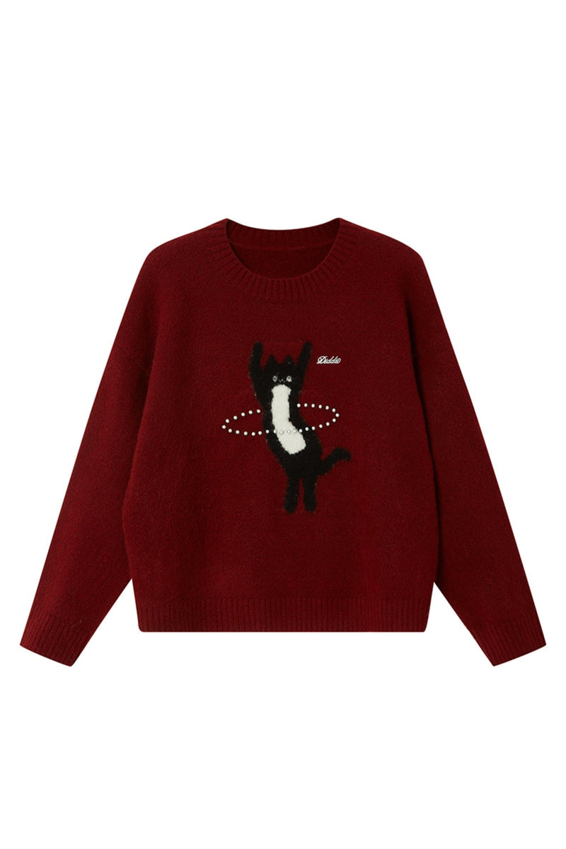 Dancing Cat Knitted Sweater