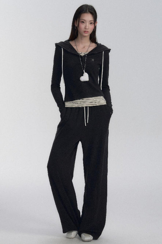 Hooded Long Sleeve Top and Pants Set-up