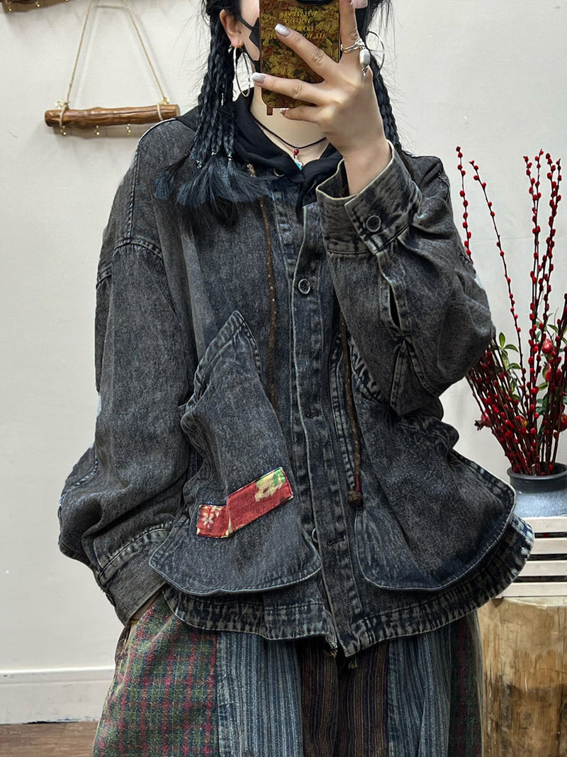 Spring Retro Irregular Patch Pocket Denim Coat At1031