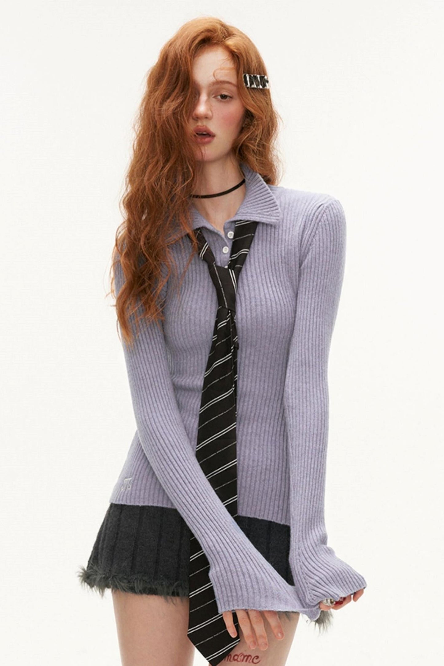 Ribbed Polo Sweater Sleeveless/long Sleeve