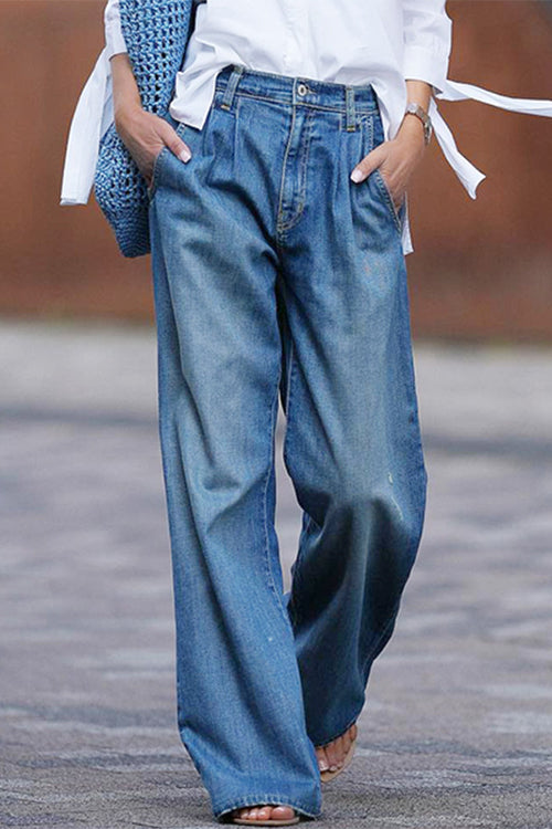 Wide Leg Distressed Denim Pants