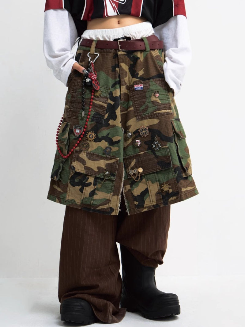 Camouflage Cargo Skirt Pinstripe Wide-leg Pants