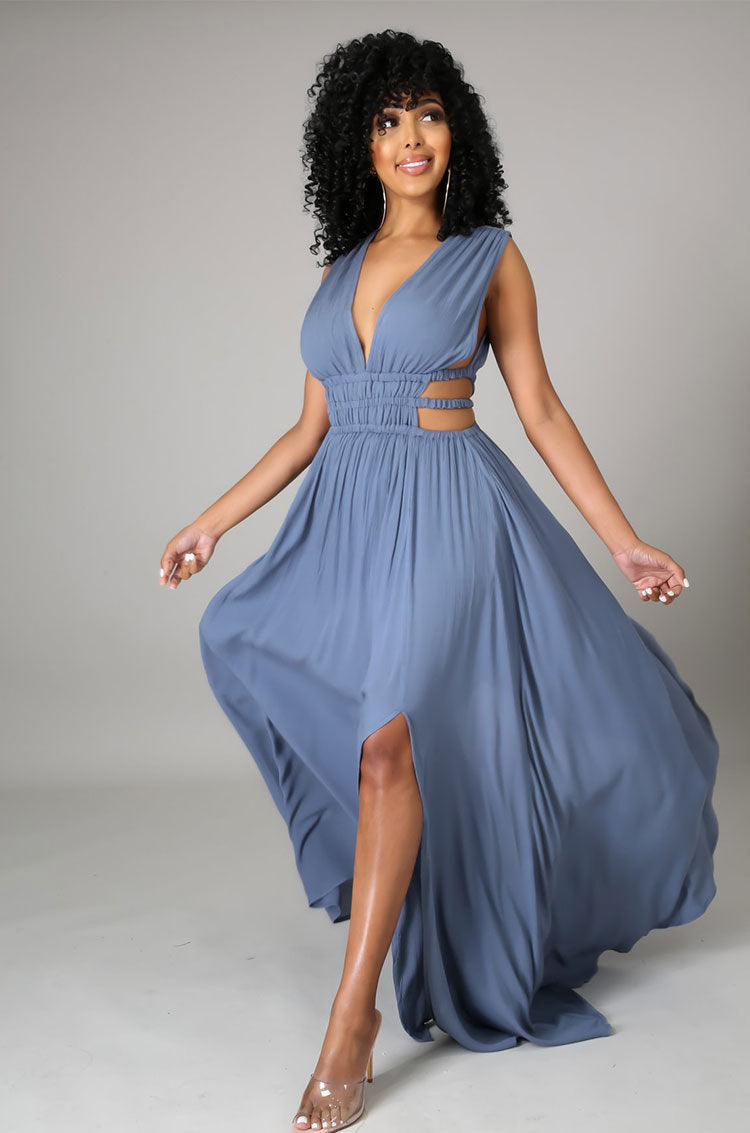 Maxi Dress Summer Clothes Dress Color V-neck Ice Silk Dress Maxi