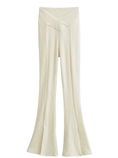 Knit Skinny Flared Trousers Split Out Trousers for Cross Low Waist White Flared Pants New