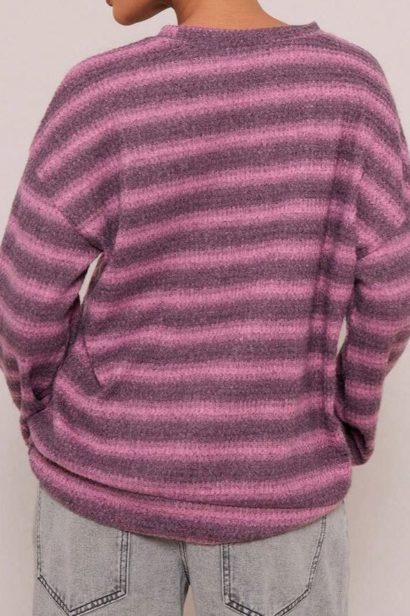 Relaxed Striped Knit Pullover Blouse