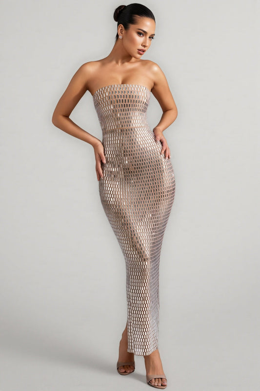 Cary Rhinestone Embellished Sheath Maxi Dress