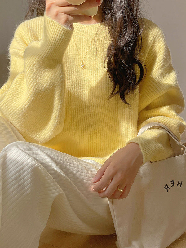 Yellow Round-neck Long Sleeve Sweater An1041