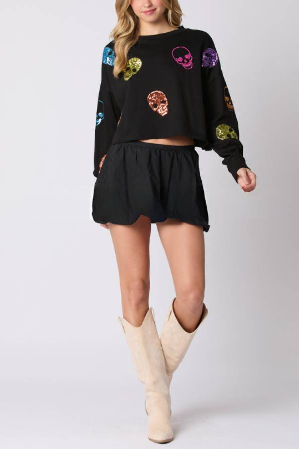 Halloween Skull Sequined Loose Sweatshirt