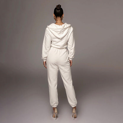 Autumn Winter Slim Fit Long Sleeve Color Hooded Half Open Collar Urban Jumpsuit