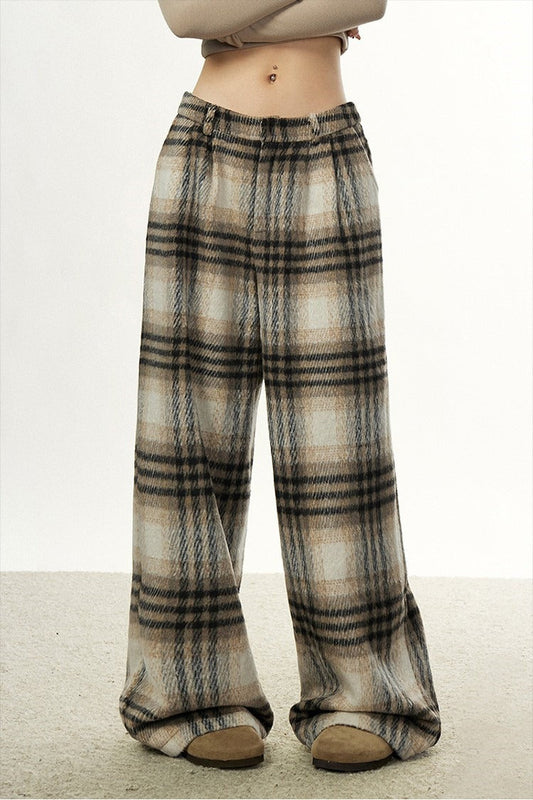 Wool Plaid Wide-leg Pants