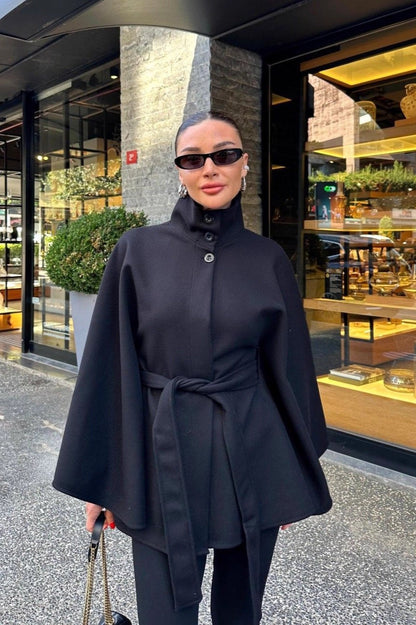Stand Collar Belted High-quality Coat