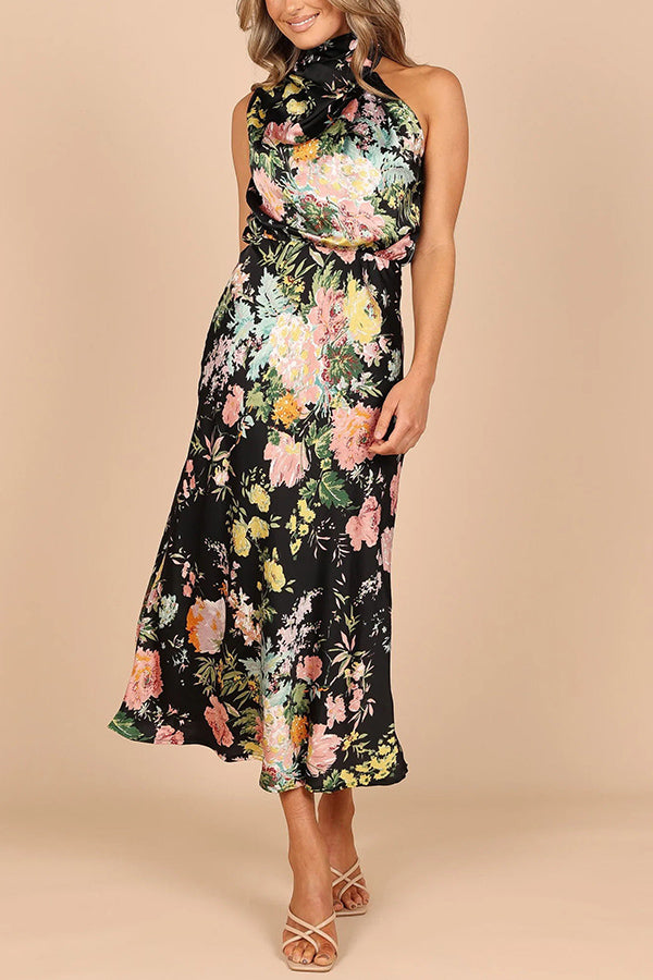 Wine Country Dates Halter Neck Elastic Waist Maxi Dress