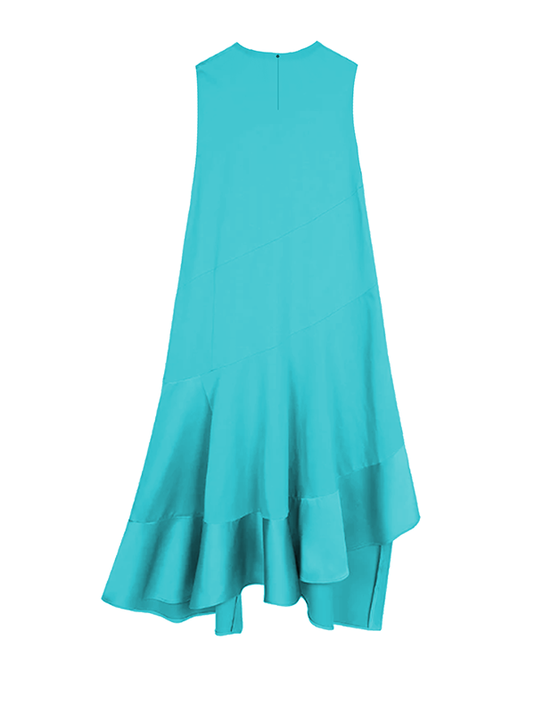 A-line Loose Asymmetric Pockets Ruffled Round-neck Maxi Dresses